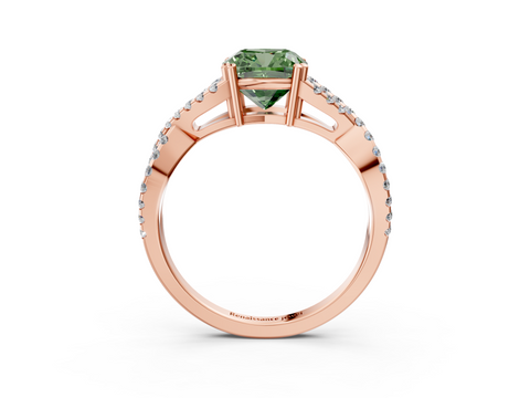 Rose gold Fancy Green Cushion  Solitaire Twist Band with Pavé Setting and Four-Prong Setting_34