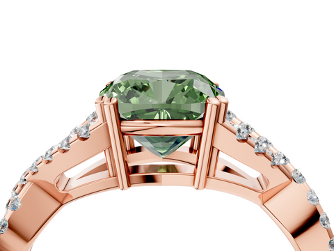 Rose gold Fancy Green Cushion  Solitaire Twist Band with Pavé Setting and Four-Prong Setting_35