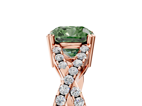 Rose gold Fancy Green Cushion  Solitaire Twist Band with Pavé Setting and Four-Prong Setting_36