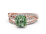 Rose gold Fancy Green Cushion  Solitaire Twist Band with Pavé Setting and Four-Prong Setting_81