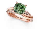 Rose gold Fancy Green Cushion  Solitaire Twist Band with Pave Prong Setting_65