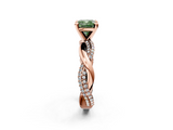 Rose gold Fancy Green Cushion  Solitaire Twist Band with Pave Prong Setting_66