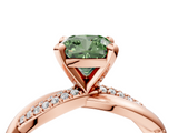 Rose gold Fancy Green Cushion  Solitaire Twist Band with Pave Prong Setting_68