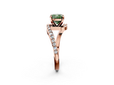 Rose gold Fancy Green Cushion  Solitaire Twist Band with Pave Set Diamonds and Four-Prong Setting_116
