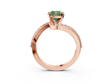 Rose gold Fancy Green Cushion  Solitaire Twist Band with Pave Set Diamonds and Four-Prong Setting_117