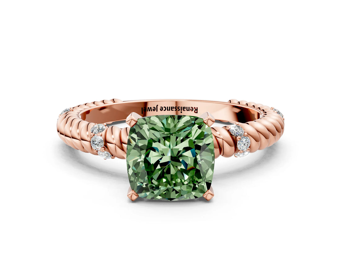 Rose gold Fancy Green Cushion  Solitaire Twisted Band Prong Set Engagement Ring_60