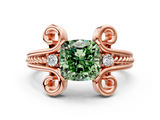 Rose gold Fancy Green Cushion  Solitaire Twisted Band Scroll Prong Ring_3