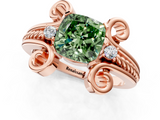 Rose gold Fancy Green Cushion  Solitaire Twisted Band Scroll Prong Ring_4