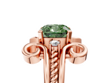 Rose gold Fancy Green Cushion  Solitaire Twisted Band Scroll Prong Ring_8
