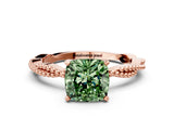 Rose gold Fancy Green Cushion  Solitaire Twisted Band with Bead Prong Setting_290