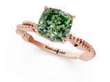 Rose gold Fancy Green Cushion  Solitaire Twisted Band with Bead Prong Setting_291