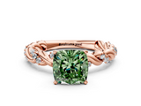 Rose gold Fancy Green Cushion  Solitaire Twisted Band with Pavé Accents and Four-Prong Setting_3