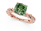 Rose gold Fancy Green Cushion  Solitaire Twisted Band with Pavé Accents and Four-Prong Setting_4