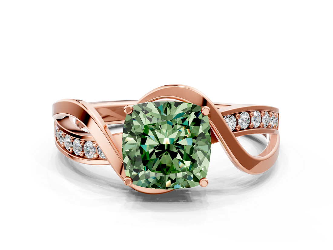 Rose gold Fancy Green Cushion  Solitaire Twisted Band with Prong Setting_3