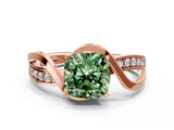 Rose gold Fancy Green Cushion  Solitaire Twisted Band with Prong Setting_3
