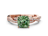 Rose gold Fancy Green Cushion  Solitaire Twisted Pave Diamond Ring with Four-Prong Setting_12