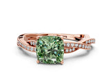 Rose gold Fancy Green Cushion  Solitaire Twisted Pave Diamond Ring with Four-Prong Setting_80