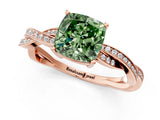 Rose gold Fancy Green Cushion  Solitaire Twisted Pave Diamond Ring with Four-Prong Setting_81