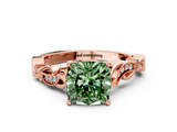 Rose gold Fancy Green Cushion  Solitaire Vine Band with Milgrain Prong Setting_3
