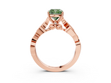 Rose gold Fancy Green Cushion  Solitaire Vine Band with Milgrain Prong Setting_6