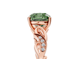 Rose gold Fancy Green Cushion  Solitaire Vine Band with Milgrain Prong Setting_8