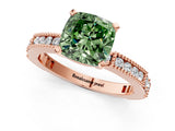 Rose gold Fancy Green Cushion  Solitaire with Pavé Band and Four-Prong Setting_291