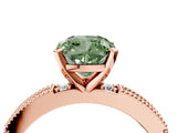 Rose gold Fancy Green Cushion  Solitaire with Pavé Band and Four-Prong Setting_294