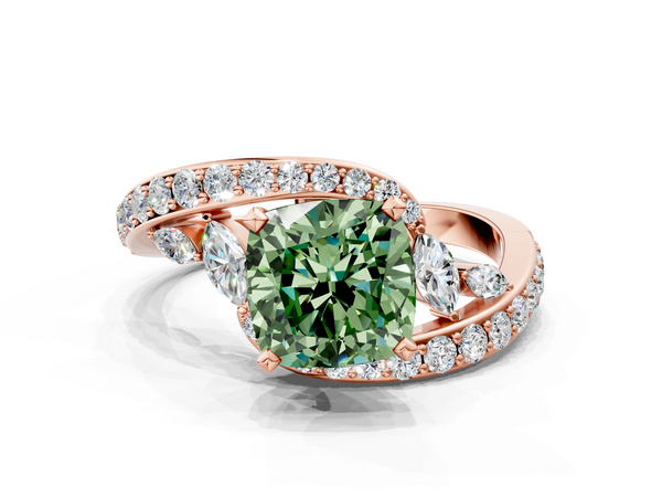 Rose gold Fancy Green Cushion  Solitaire with Pavé Twist Band and Four-Prong Setting