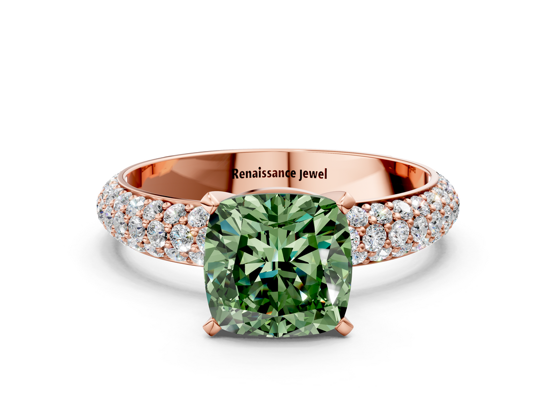Rose gold Fancy Green Cushion  Solitaire with Pave Band and Four-Prong Setting_3