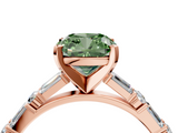 Rose gold Fancy Green Cushion  Solitaire with Side Baguettes and Channel Set Band_49