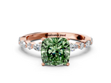 Rose gold Fancy Green Cushion  Solitaire with Side Stones on a Pavé Band and Four-Prong Setting_24