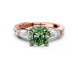 Rose gold Fancy Green Cushion  Solitaire with Tapered Baguette Side Stones on a Classic Band with Four-Prong Setting_73