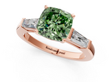 Rose gold Fancy Green Cushion  Solitaire with Tapered Baguette Side Stones on a Classic Band with Four-Prong Setting_74
