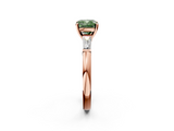 Rose gold Fancy Green Cushion  Solitaire with Tapered Baguette Side Stones on a Classic Band with Four-Prong Setting_75