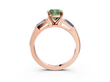 Rose gold Fancy Green Cushion  Solitaire with Tapered Baguette Side Stones on a Classic Band with Four-Prong Setting_76