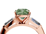 Rose gold Fancy Green Cushion  Solitaire with Tapered Baguette Side Stones on a Classic Band with Four-Prong Setting_77