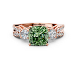 Rose gold Fancy Green Cushion  Three-Stone Diamond Ring with Pavé Split Shank and Four-Prong Setting_45