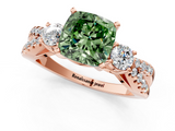 Rose gold Fancy Green Cushion  Three-Stone Diamond Ring with Pavé Split Shank and Four-Prong Setting_46