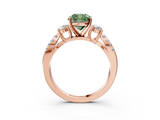 Rose gold Fancy Green Cushion  Three-Stone Diamond Ring with Pavé Split Shank and Four-Prong Setting_48