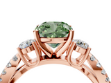 Rose gold Fancy Green Cushion  Three-Stone Diamond Ring with Pavé Split Shank and Four-Prong Setting_49