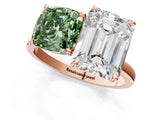 Rose gold Fancy Green Cushion  and Emerald Cut Toi Moi Ring with Prong Setting_48