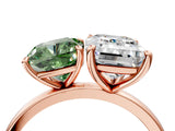 Rose gold Fancy Green Cushion  and Emerald Cut Toi Moi Ring with Prong Setting_51