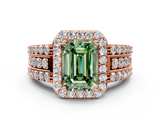 Rose gold Fancy Green Emerald -Cut Halo Diamond Ring with Split Shank and Four-Prong Setting_136