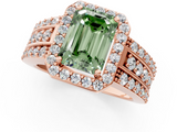 Rose gold Fancy Green Emerald -Cut Halo Diamond Ring with Split Shank and Four-Prong Setting_137
