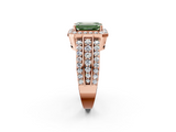 Rose gold Fancy Green Emerald -Cut Halo Diamond Ring with Split Shank and Four-Prong Setting_138