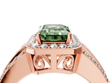 Rose gold Fancy Green Emerald -Cut Halo Diamond Ring with Split Shank and Four-Prong Setting_140