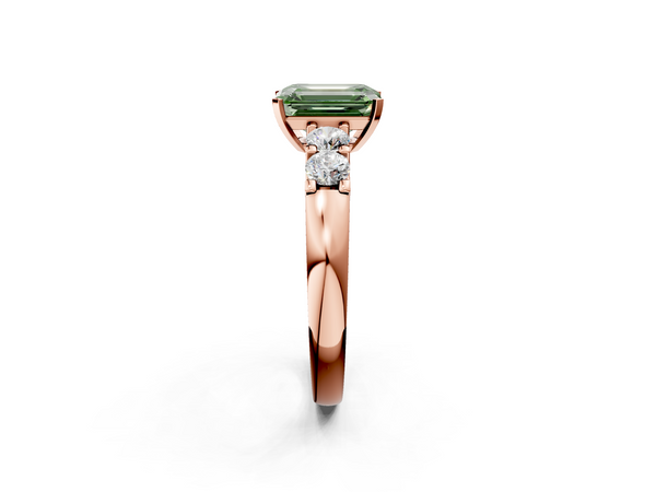 Rose gold Fancy Green Emerald  Brilliant Cut Diamond Five-Stone Prong Set Engagement Ring with Channel Band