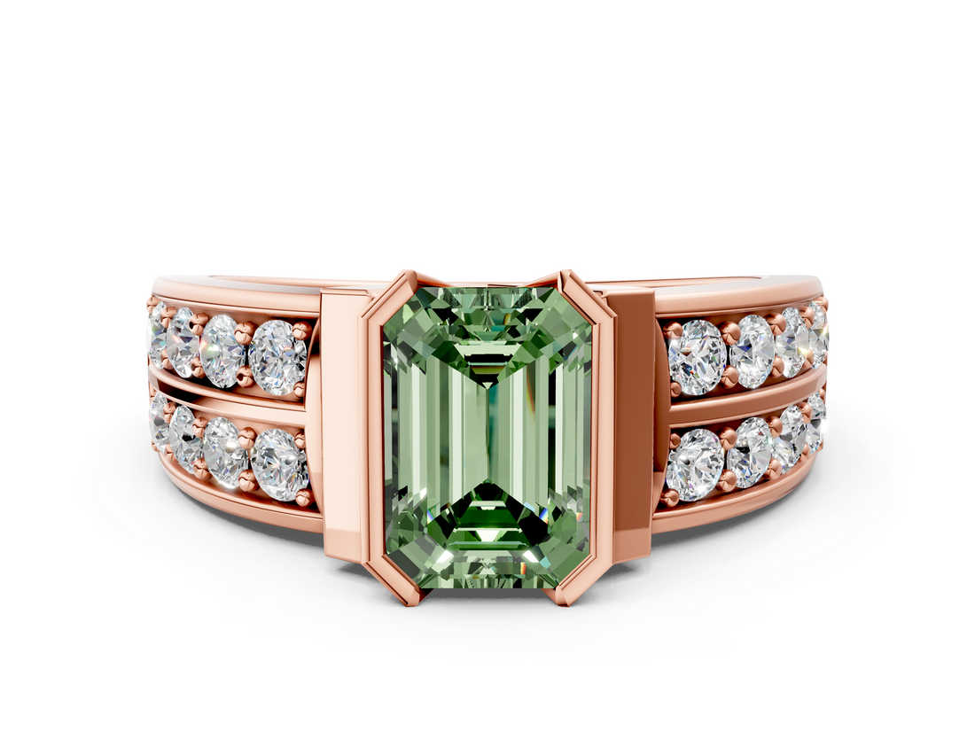 Rose gold Fancy Green Emerald  Brilliant Diamond Channel Set Wide Band Ring with Bezel Setting_20