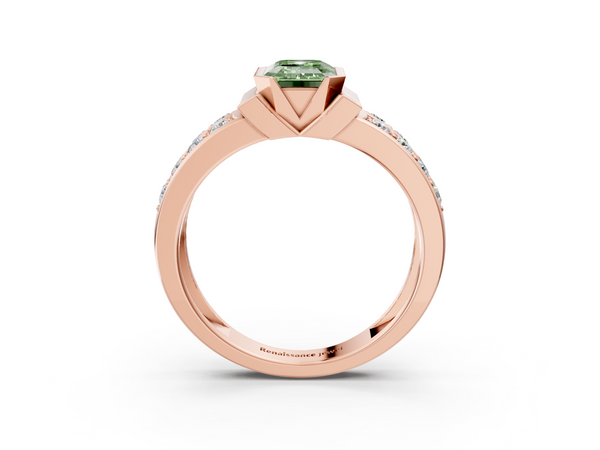 Rose gold Fancy Green Emerald  Brilliant Diamond Channel Set Wide Band Ring with Bezel Setting