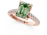 Rose gold Fancy Green Emerald  Brilliant Diamond Solitaire with Pavé Band and Four-Prong Setting 1